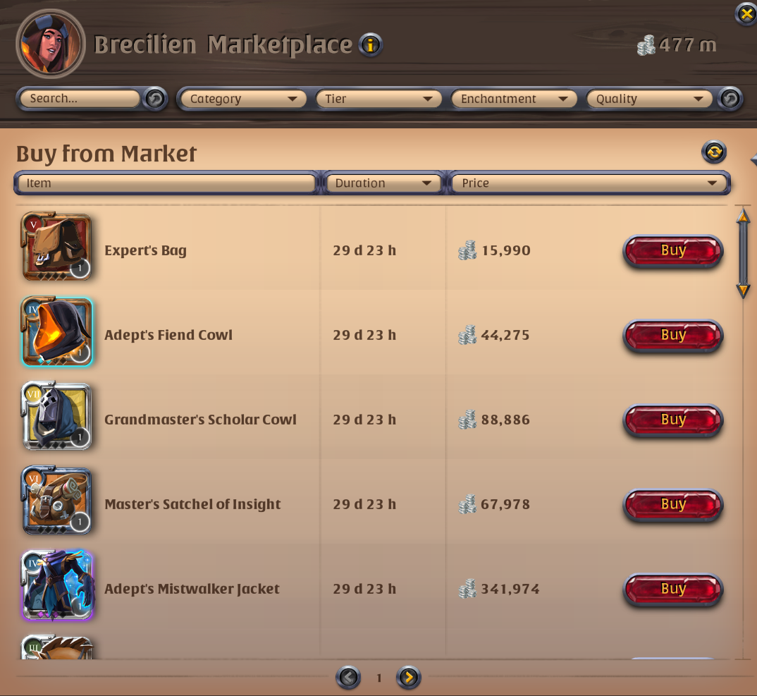 Marché de Brecilien dans Albion Online trié par Duration, plus récent d'abord, chaque annonce à 29 jours 23 heures restantes.